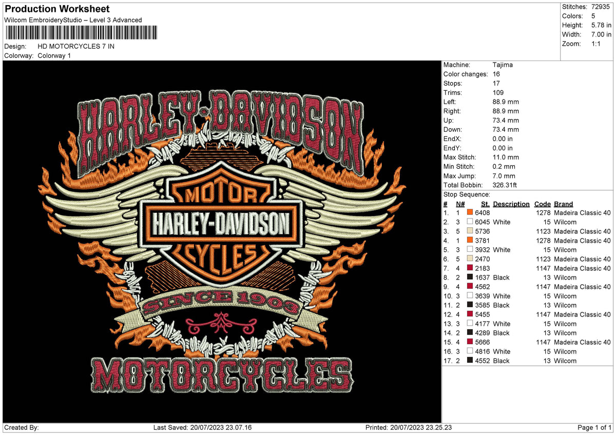 Hd Motorcycles Big Sizes Embroidery File 6 sizes