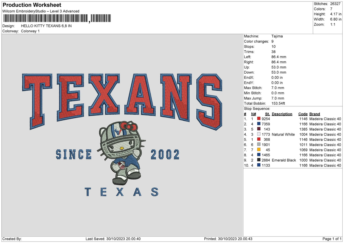 Kittytexas 02 Embroidery File 6 sizes