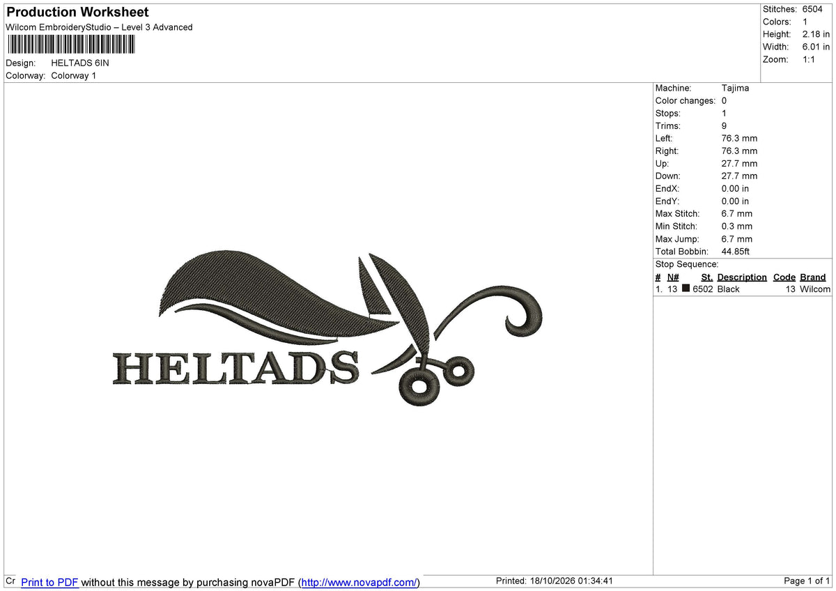 HELTADS Embroidery File 6 size