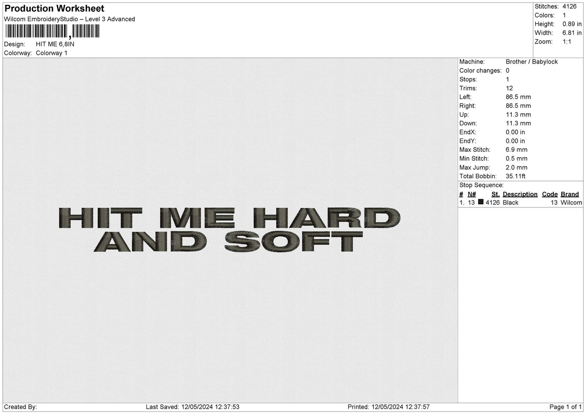 HIT ME Embroidery File 6 size