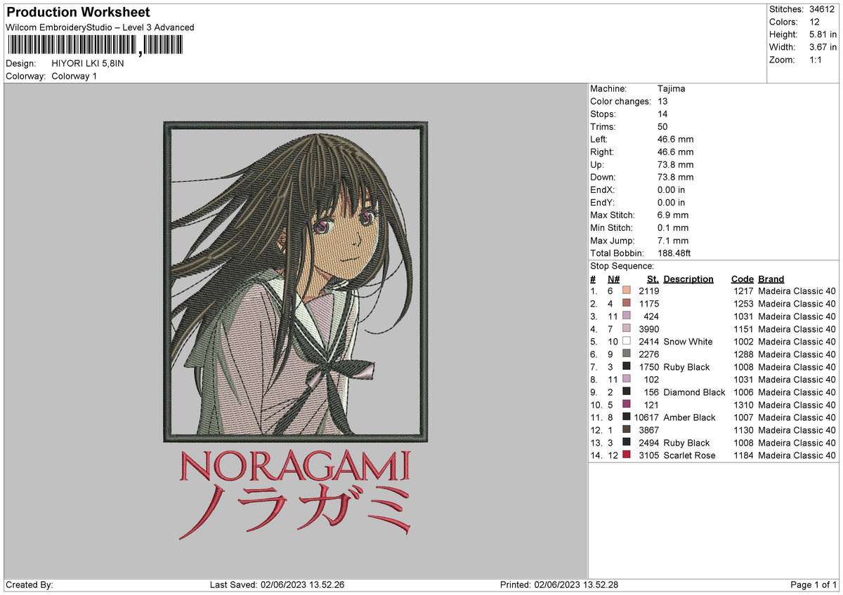 Hiyori Lki Embroidery File 6 sizes