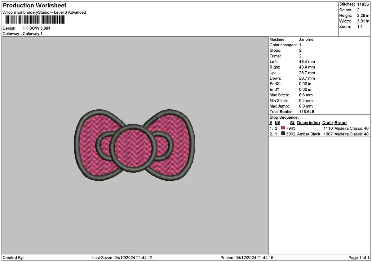 Hkbow 01 Embroidery File 6 sizes