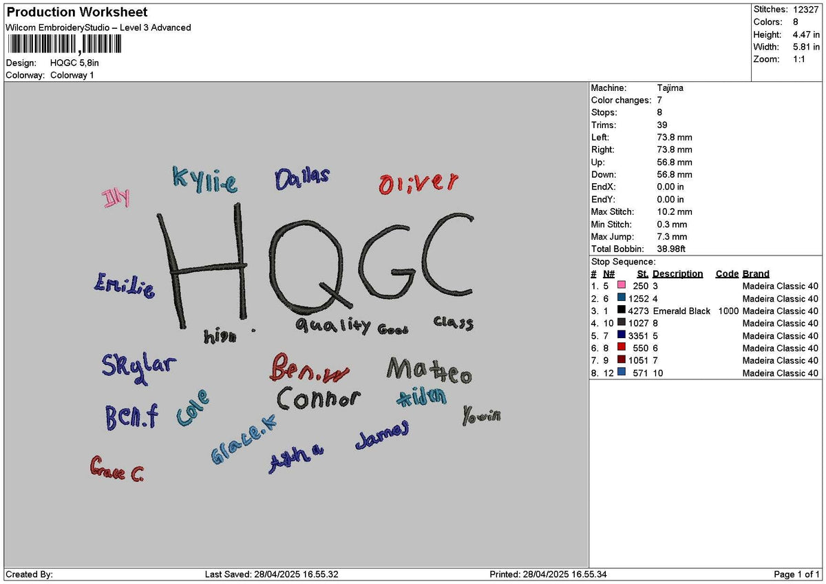 Hqgctext Embroidery File 6 sizes