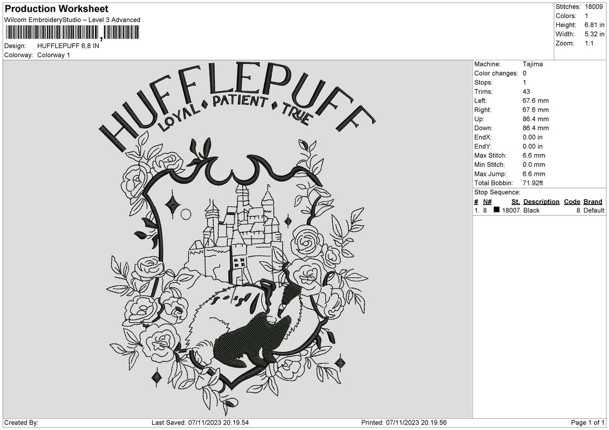 Hufflepuff 0711 Embroidery File 6 sizes