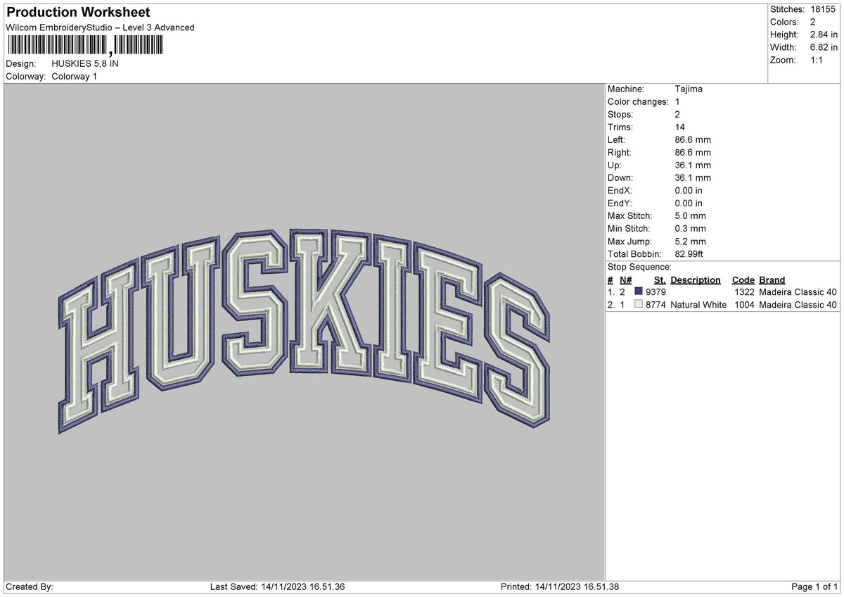 Huskies 02 Embroidery File 6 sizes
