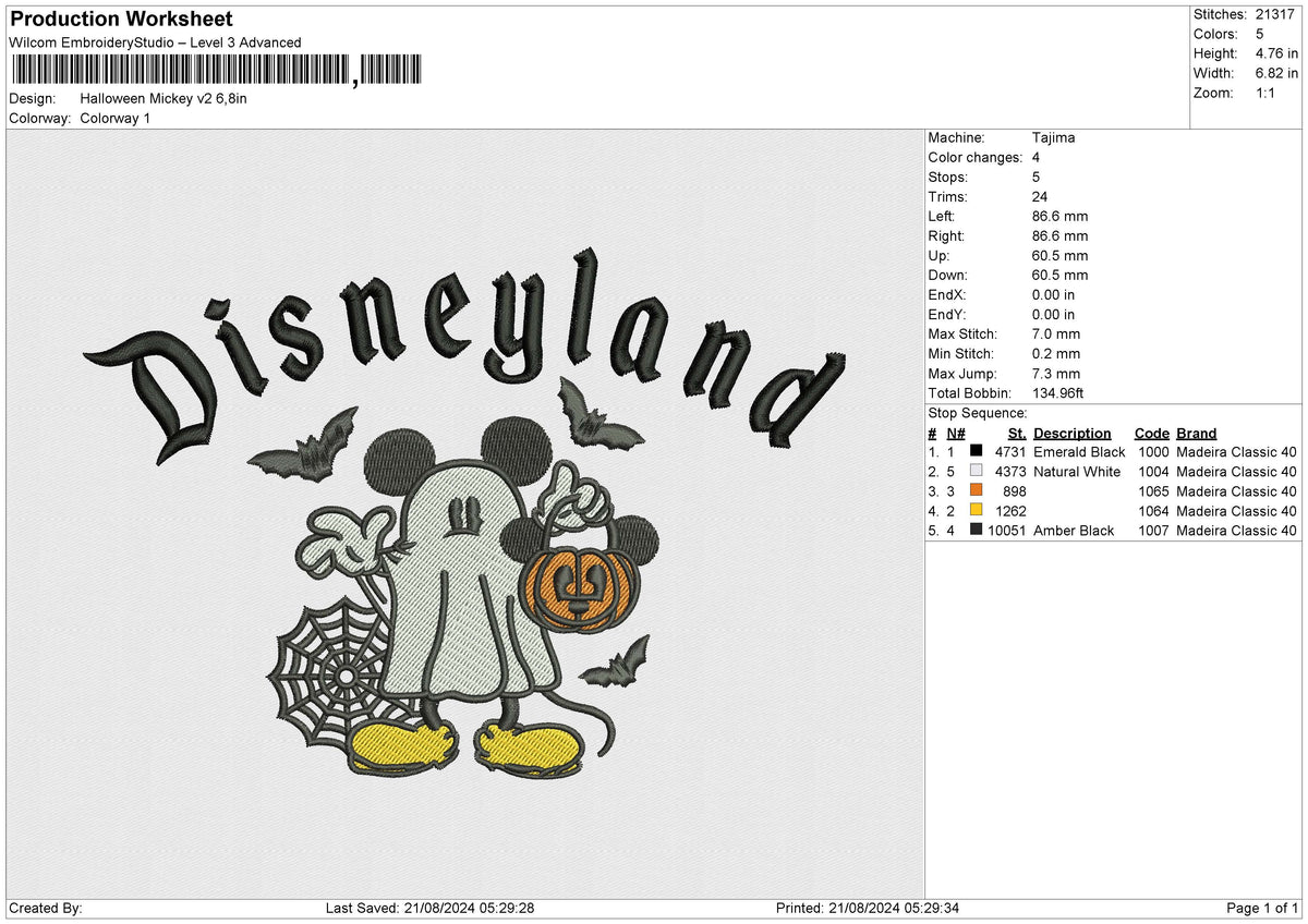 Halloween Mickey v2 Embroidery File 6 sizes