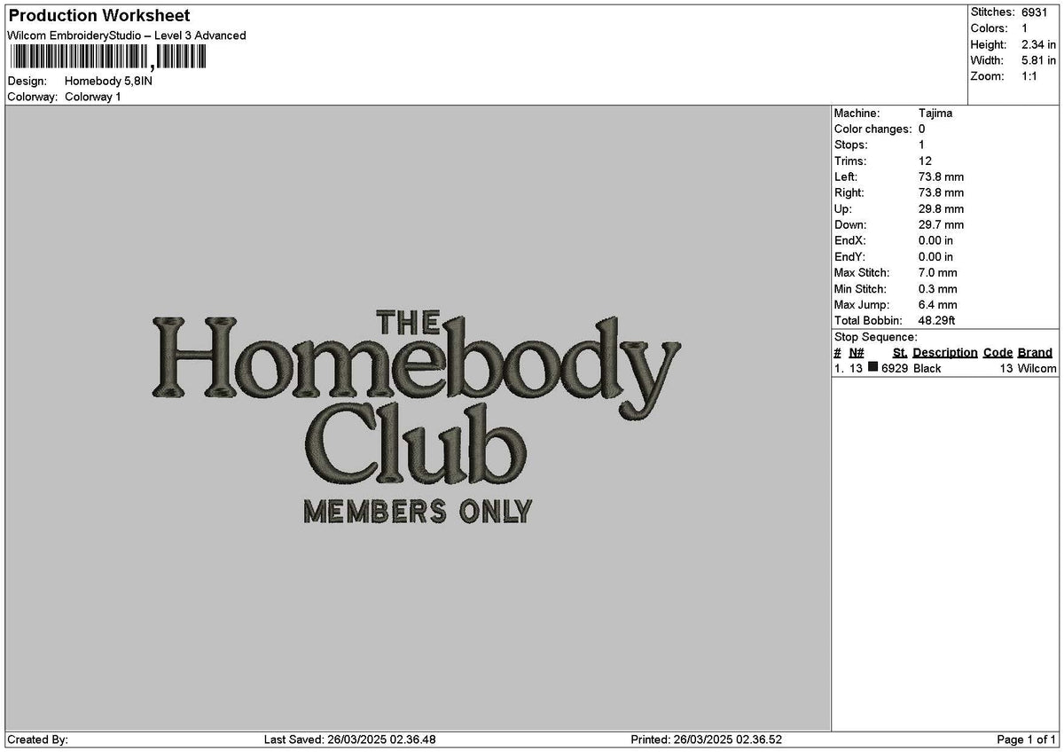 Homebodytext 2603 Embroidery File 6 sizes