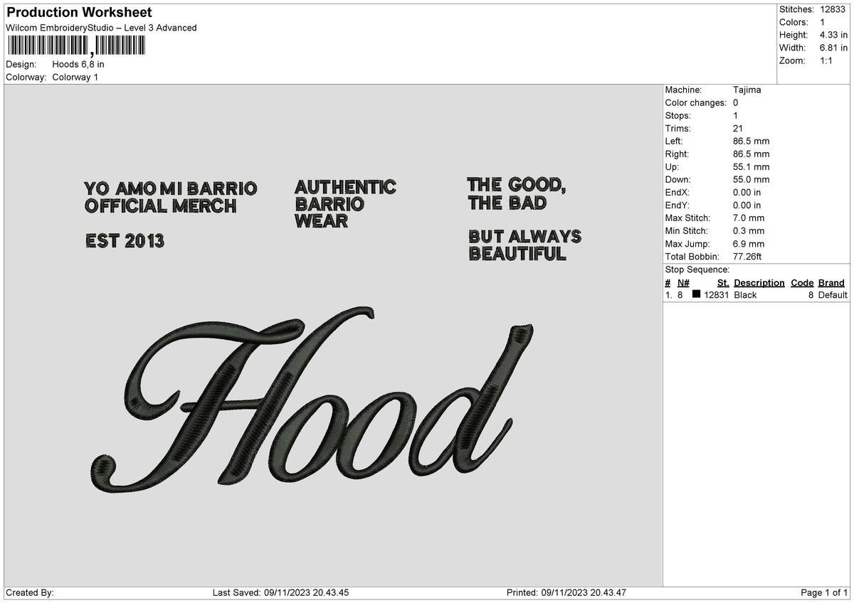 Hoods Embroidery File 6 sizes