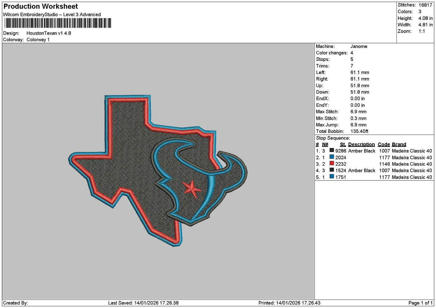 Houston1401a Embroidery File 6 sizes