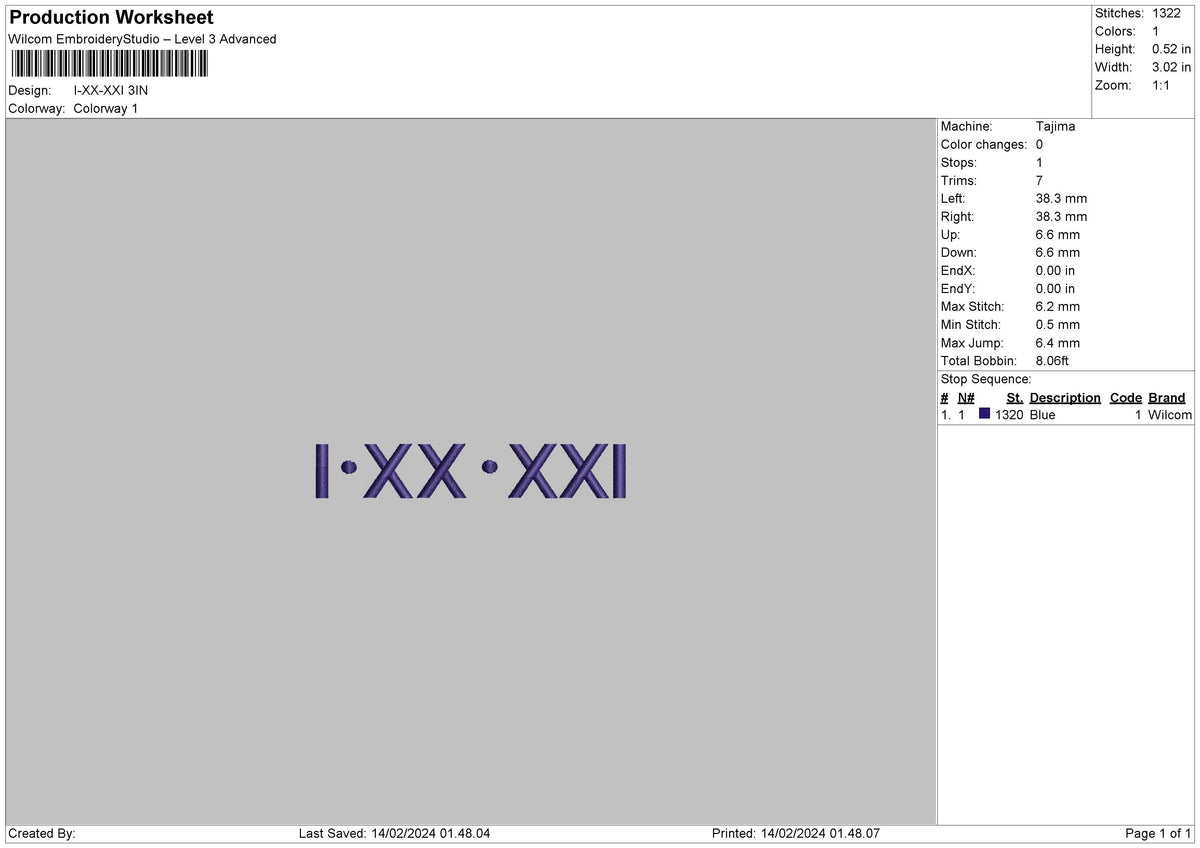 Roman Numerals 1402 Embroidery File 6 sizes