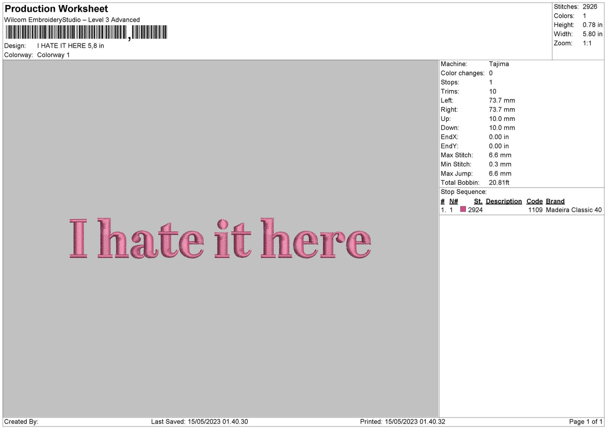 I Hate It Embroidery File 6 sizes