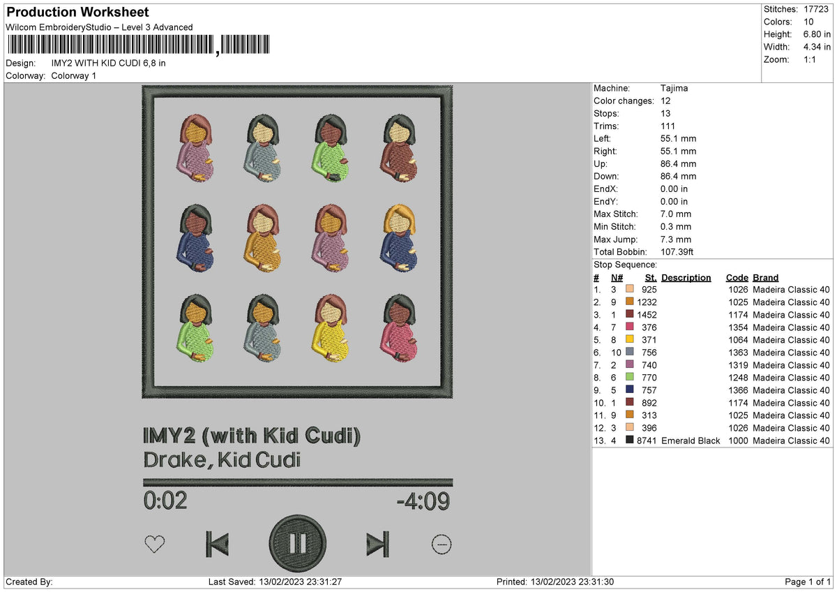 Player Song 01 Embroidery File 6 sizes