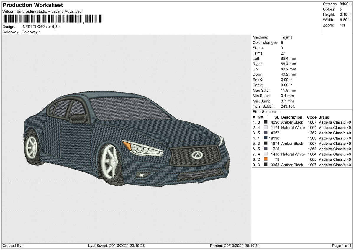 INFINITI Q50 car Embroidery File 6 size
