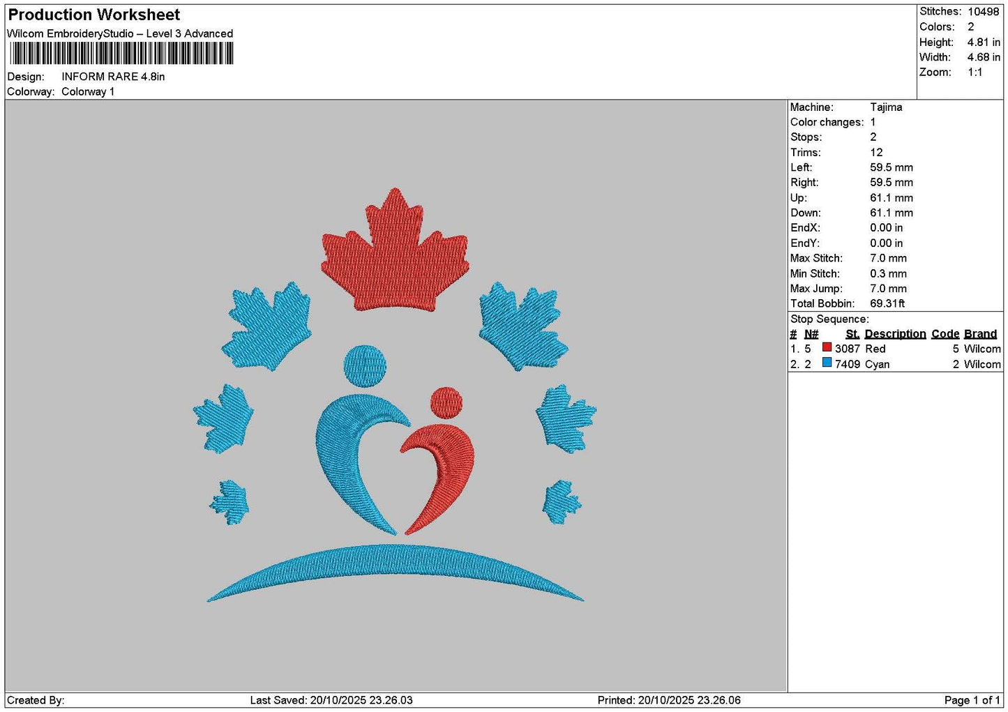 Logo Blue Red Embroidery File 6 sizes