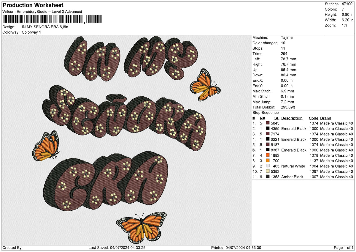 IN MY SENORA ERA Embroidery File 6 size