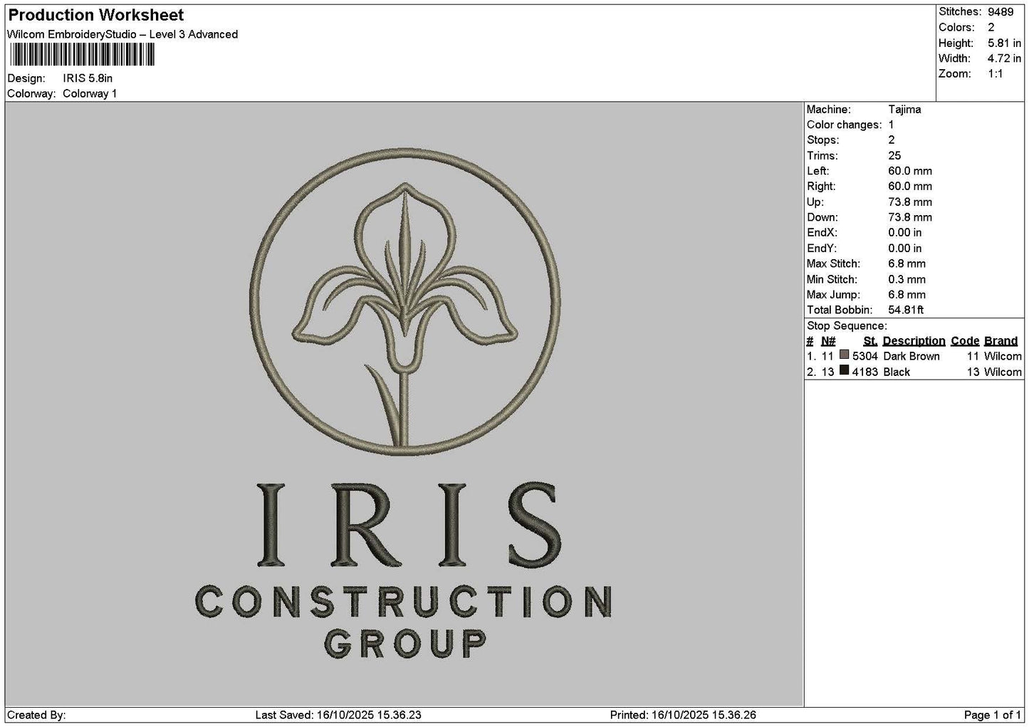 Iristext 001 Embroidery File 6 sizes