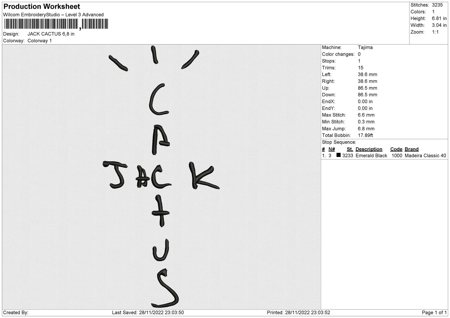 JACK CACTUS Embroidery