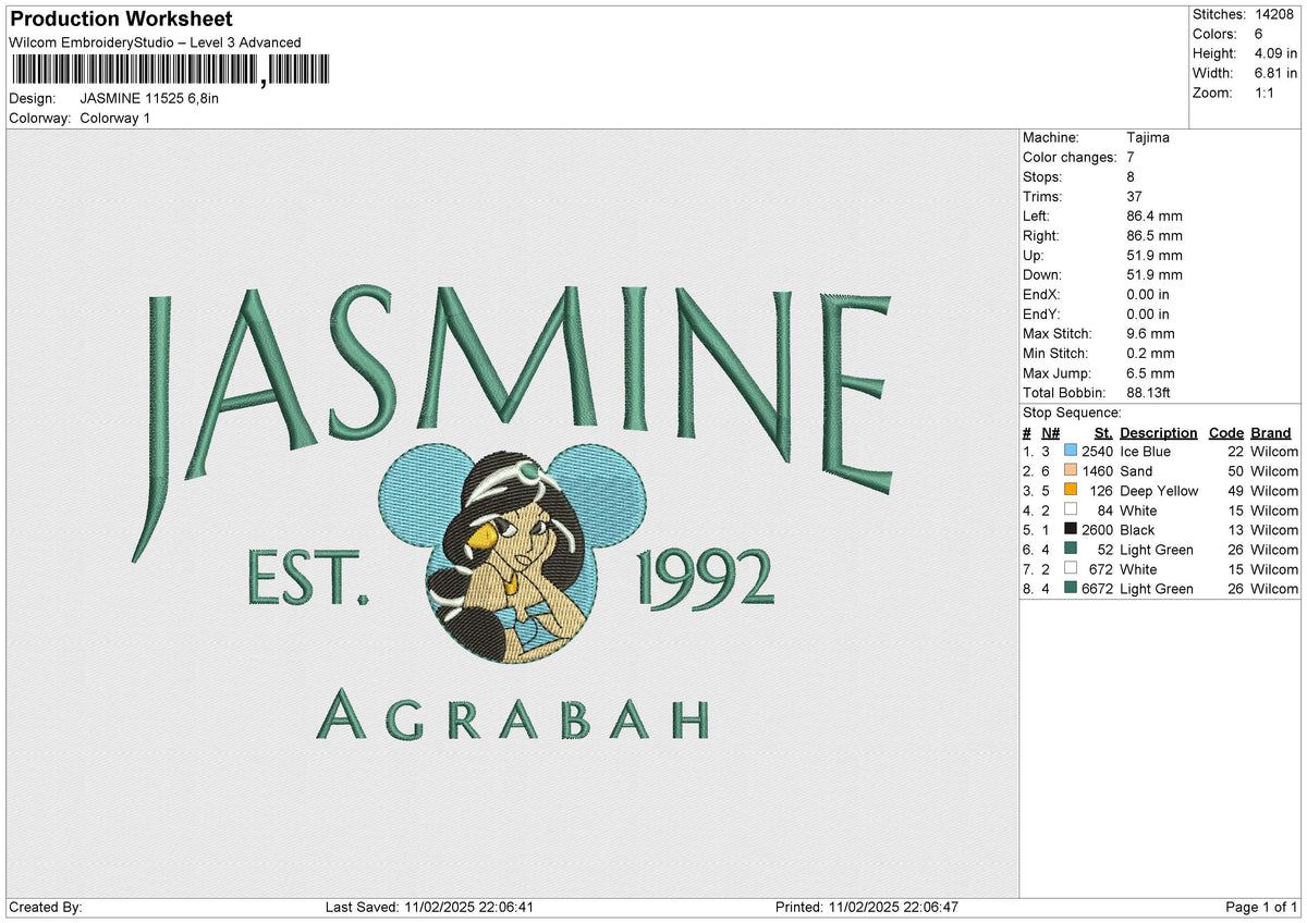JASMINE 11525 Embroidery File 6 size