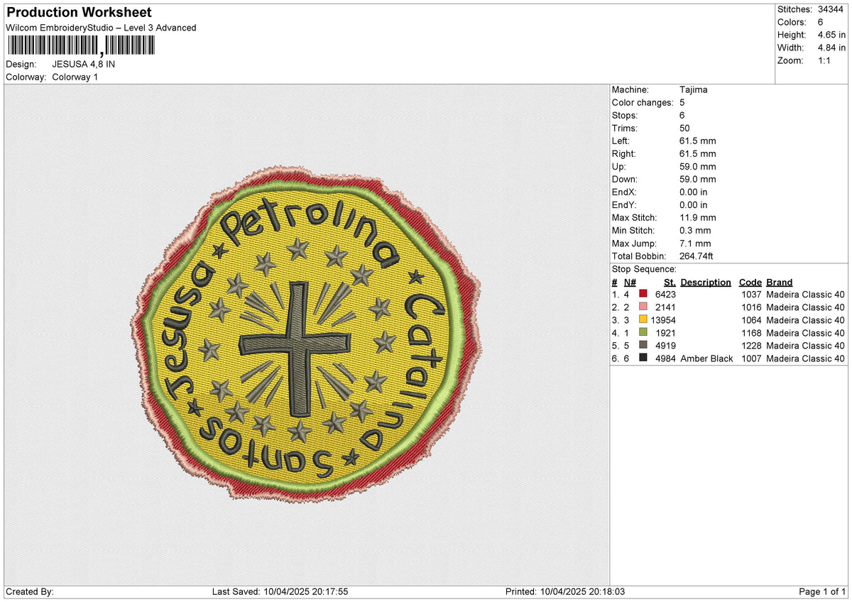 JESUSA Embroidery File 6 size