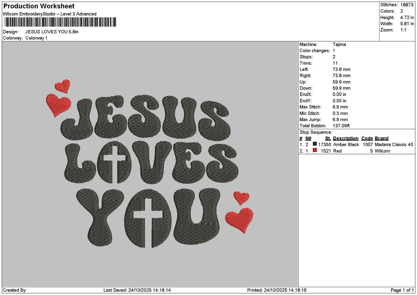 Jesustext 2410 Embroidery File 6 sizes