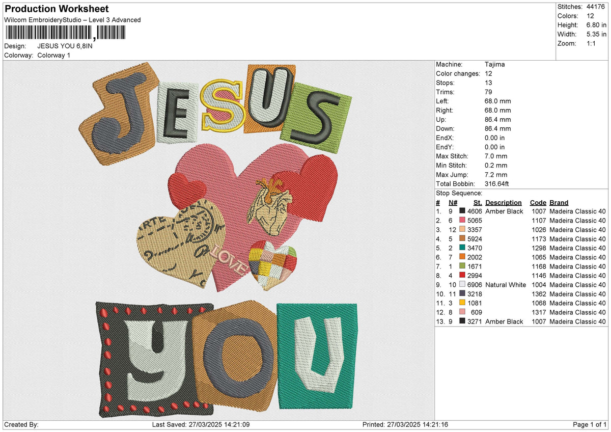 JESUS YOU Embroidery File 6 size
