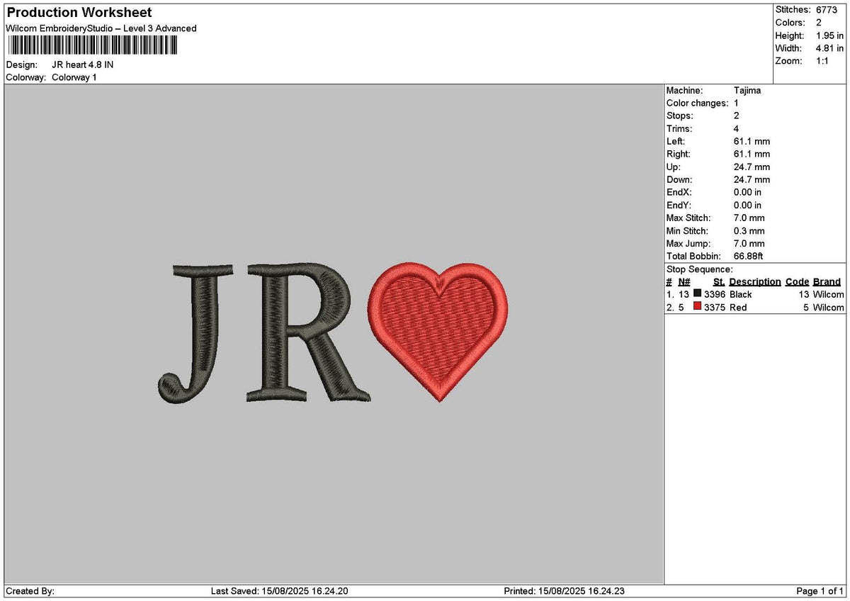 Jr Heart Embroidery File 6 sizes