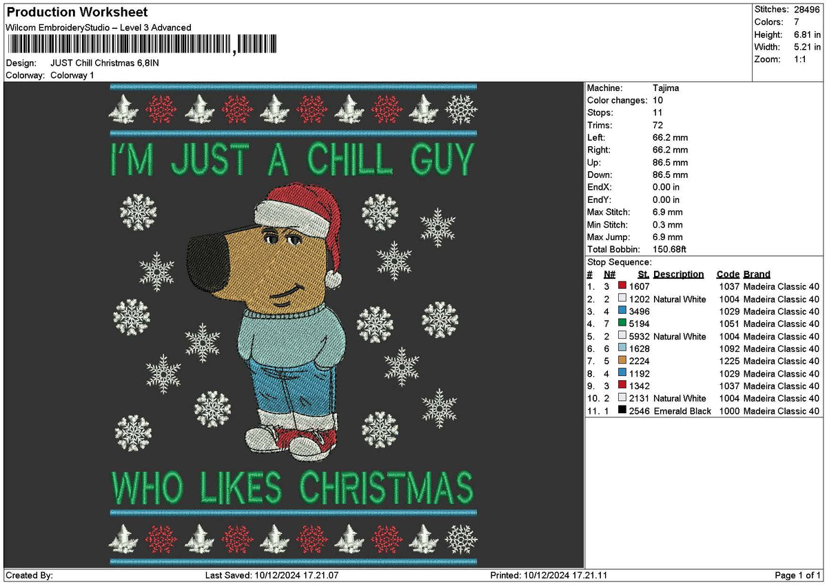 Xmaschill 01 Embroidery File 6 sizes