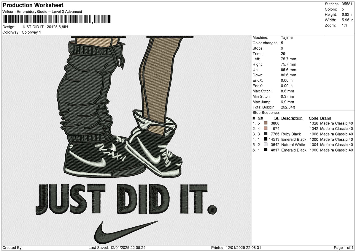 JUST DID IT 120125 Embroidery File 6 size