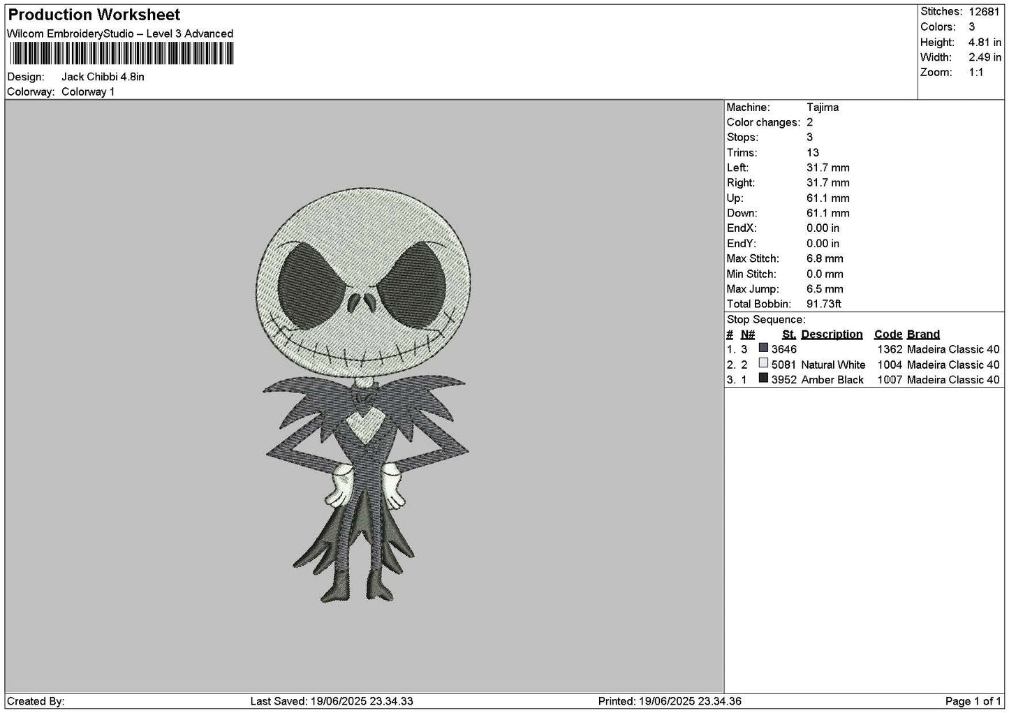 Jack Chibi 1906 Embroidery File 6 sizes