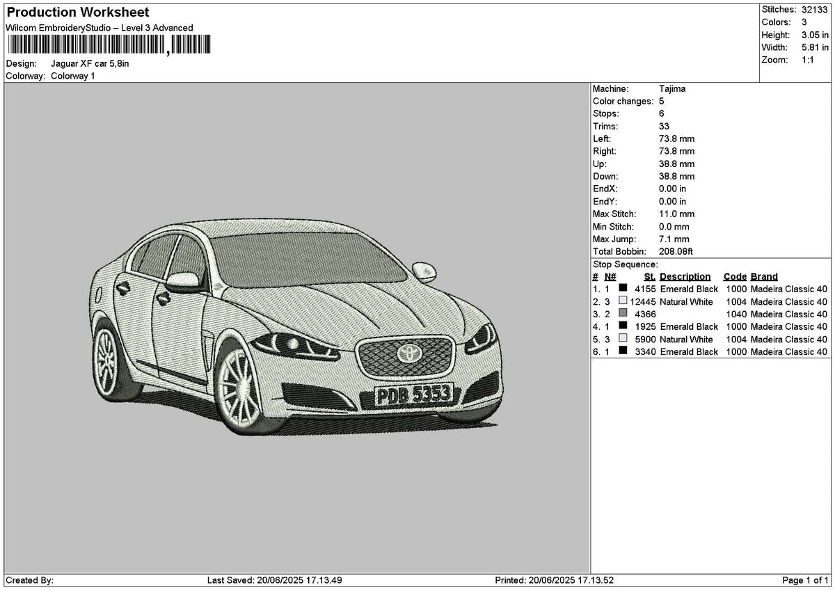 White Car 1906 Embroidery File 6 sizes