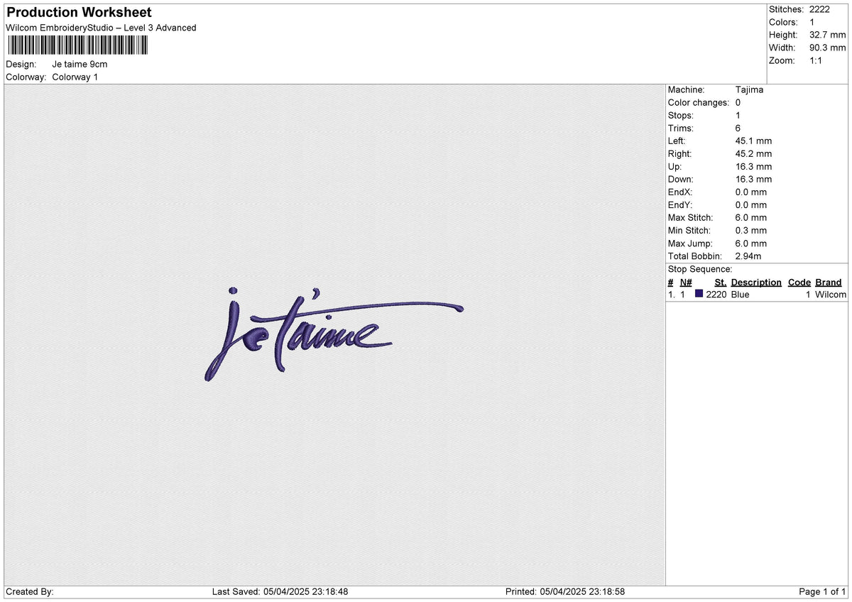 Je Taime Embroidery File 6 size
