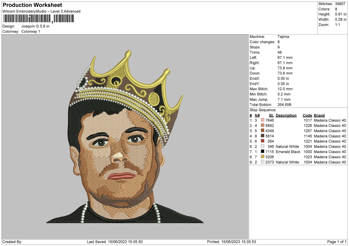 Joaquin G Embroidery File 6 sizes