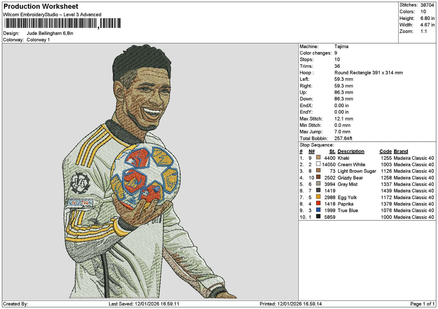 Player Jude Embroidery File 6 sizes