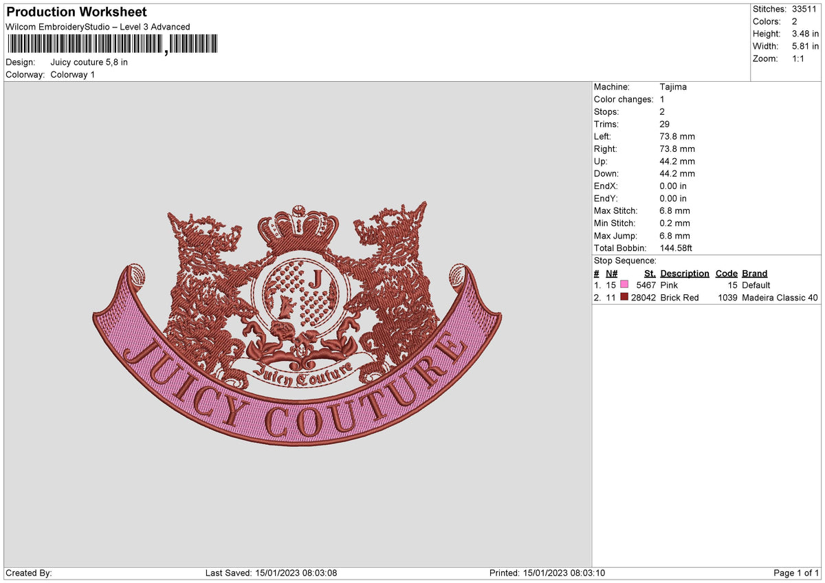 Juicy Couture Embroidery File 6 sizes