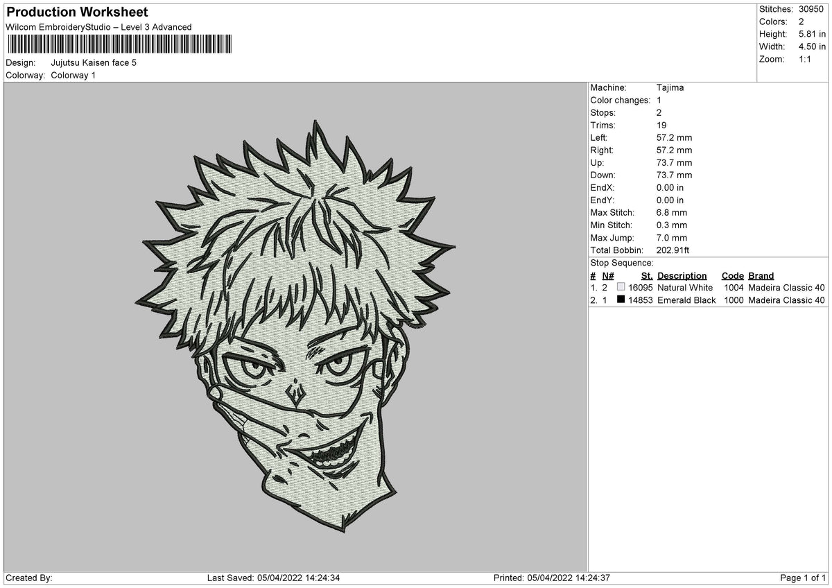 JUJUTSU KAISEN FACE Embroidery File 6 size