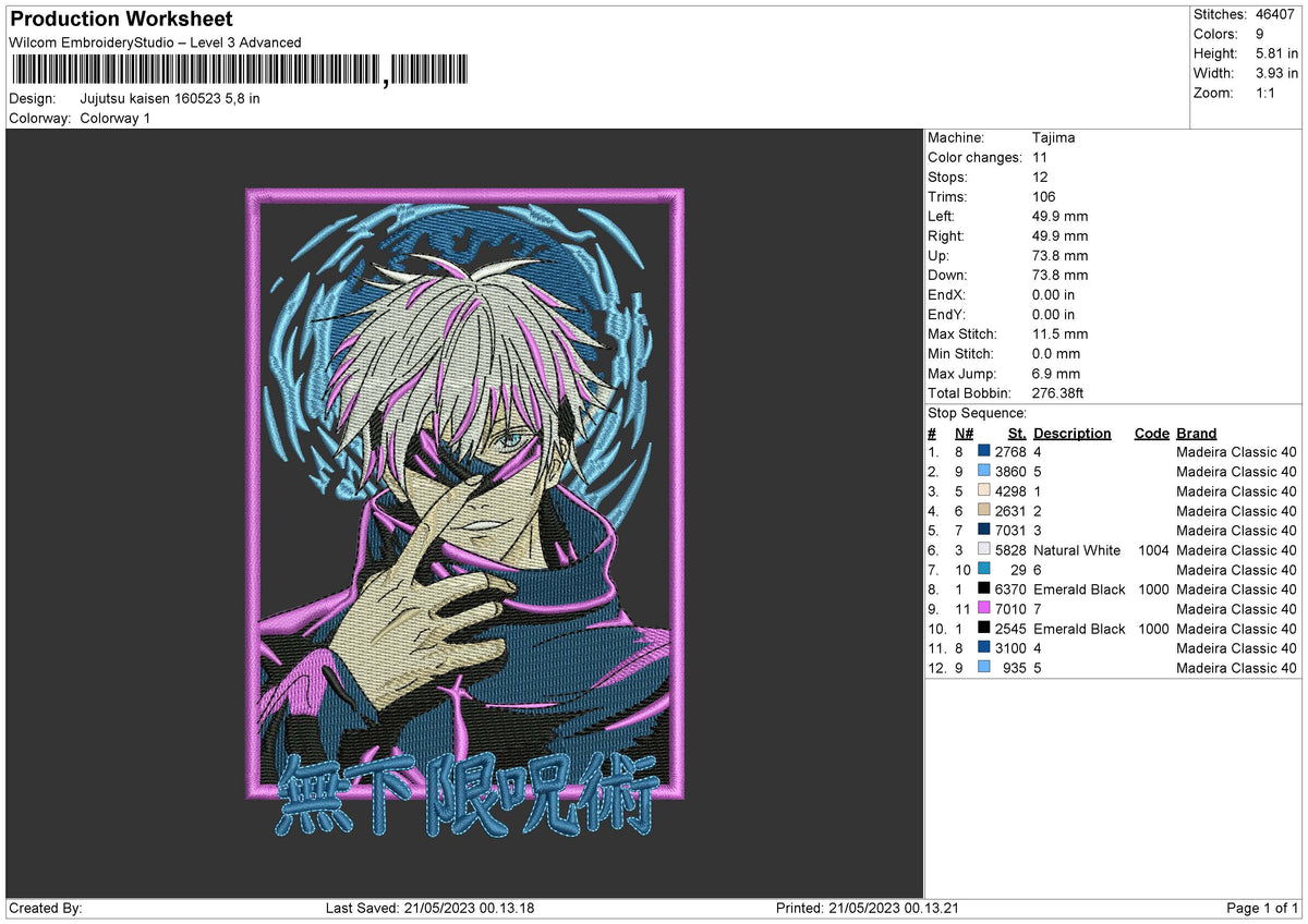 Jujutsu K 1605 Embroidery File 6 sizes