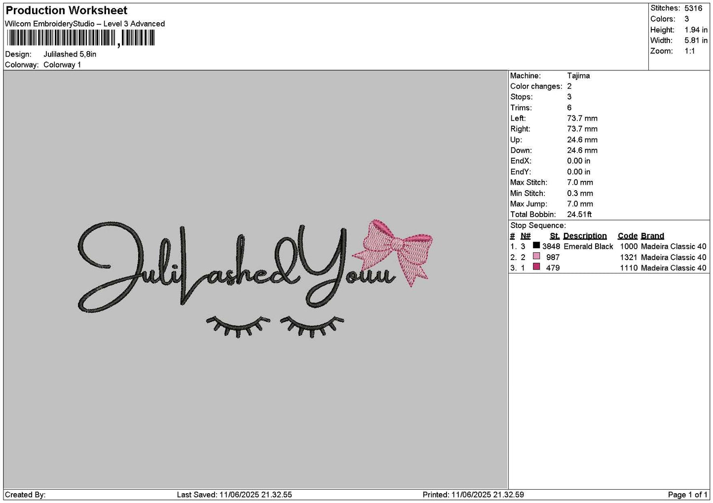 Julilatext Embroidery File 6 sizes