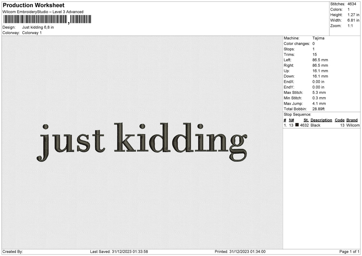 Just kidding Embroidery File 6 size