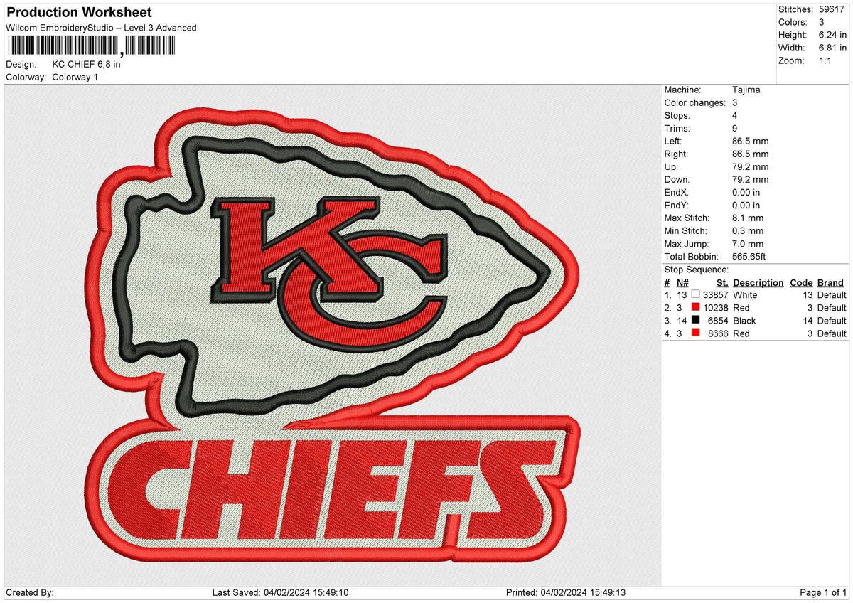 KC CHIEF Embroidery File 6 size