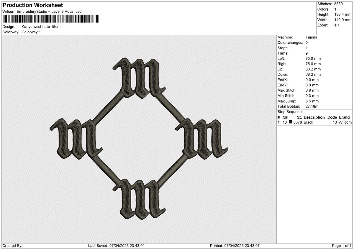 Kanye west tatto Embroidery File 6 size