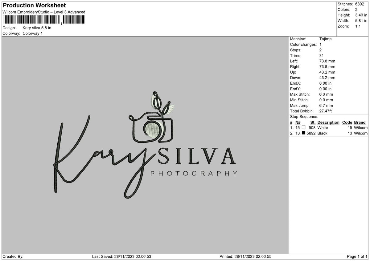 Kary Text Embroidery File 6 sizes