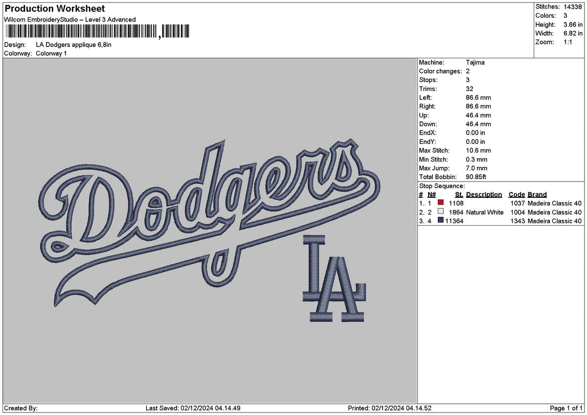 Dodgersapp 0212 Embroidery File 6 sizes