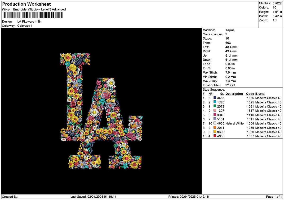 La Flowers Embroidery File 6 sizes