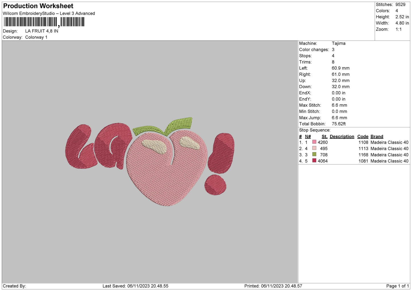 La Fruit Embroidery File 6 sizes
