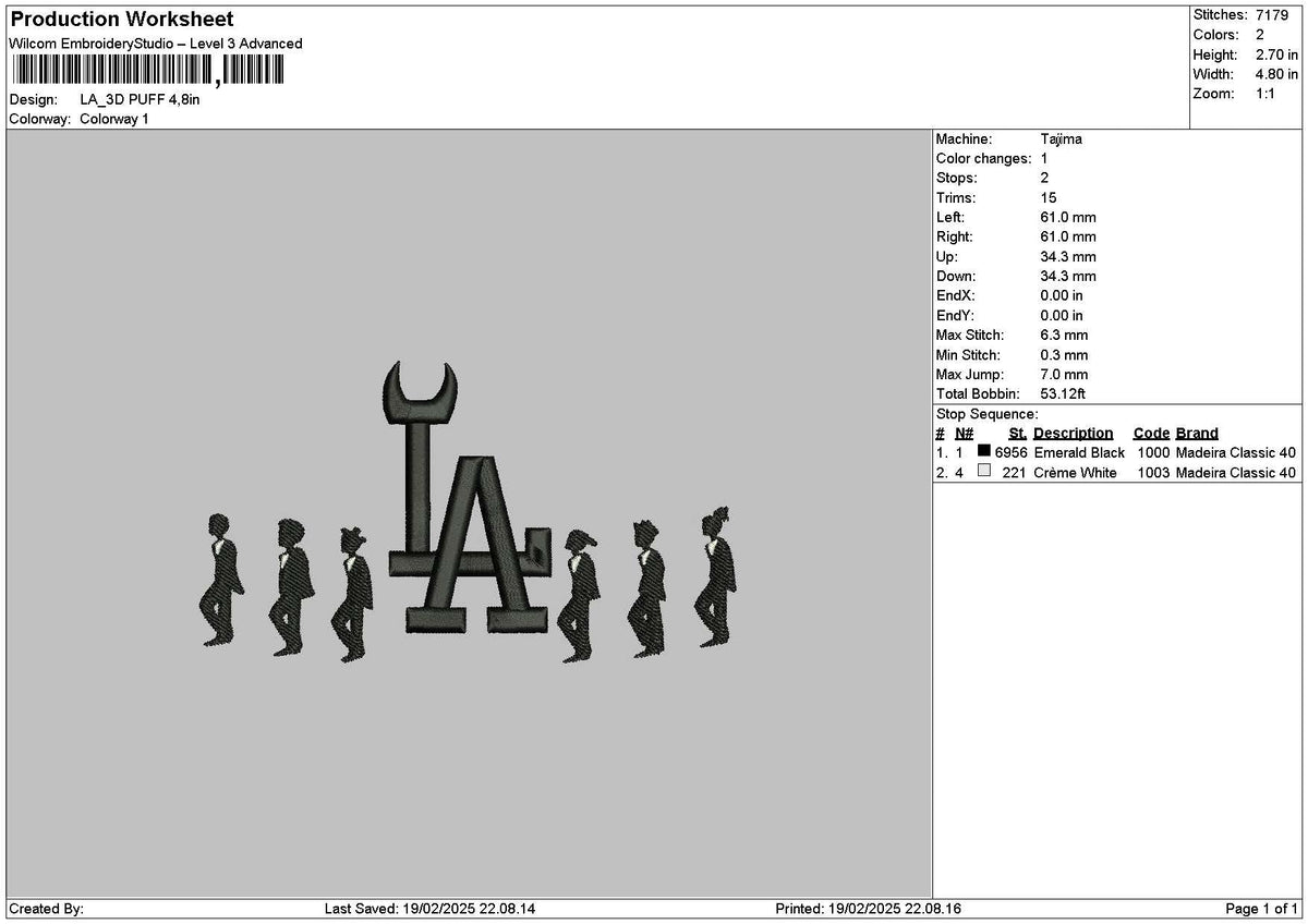 La 3D Puff 1902 Embroidery File 6 sizes