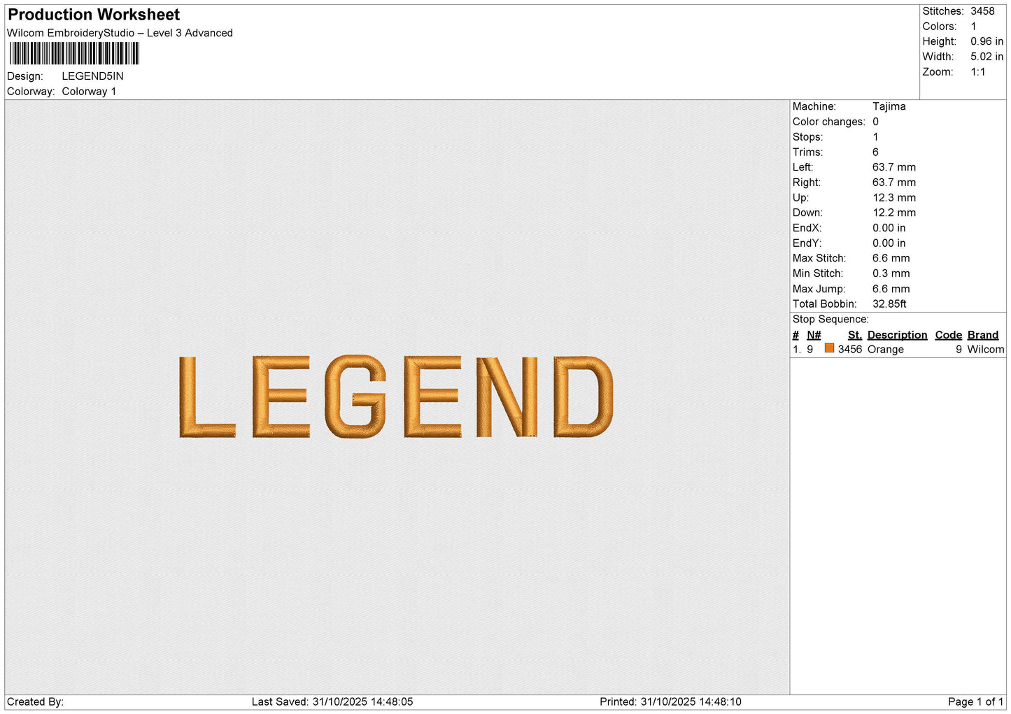 LEGEND Embroidery File 6 sizes