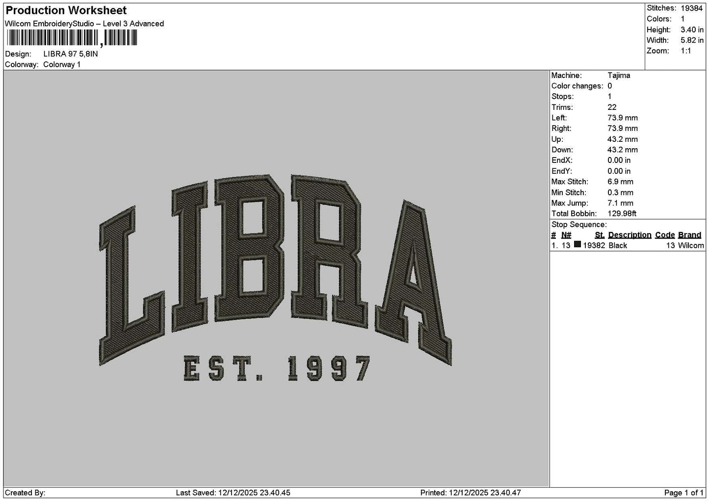 Libratext Embroidery File 6 sizes