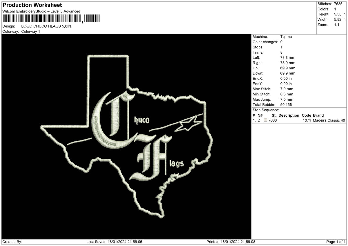 Maps1801 Embroidery File 6 sizes