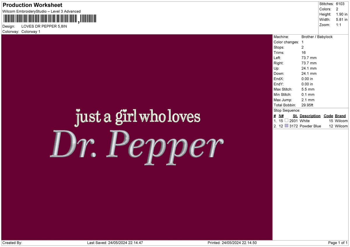 Drpapper Text Embroidery File 6 sizes
