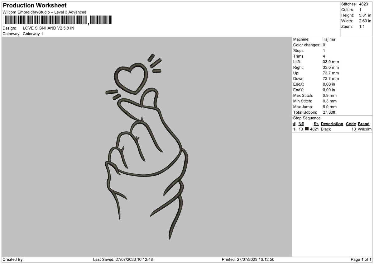 Love Signhand v2 Embroidery File 6 Sizes